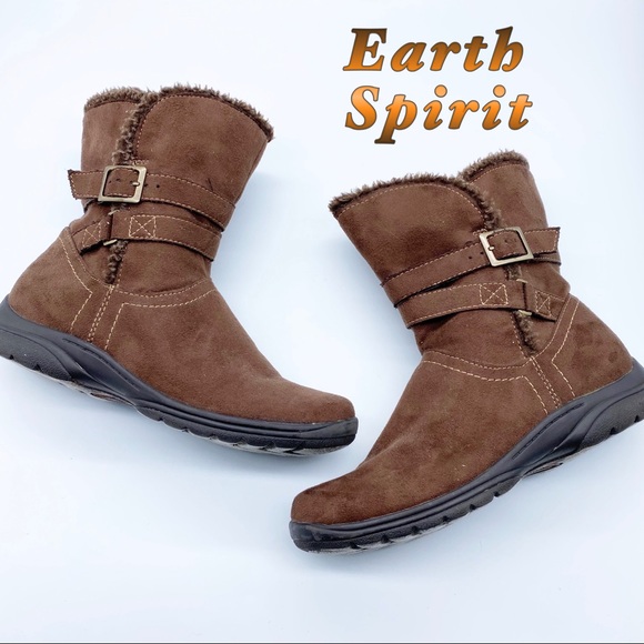 Earth Spirit Shoes - Earth Spirit-Brown Calf high buckle Flat Boot 6.5